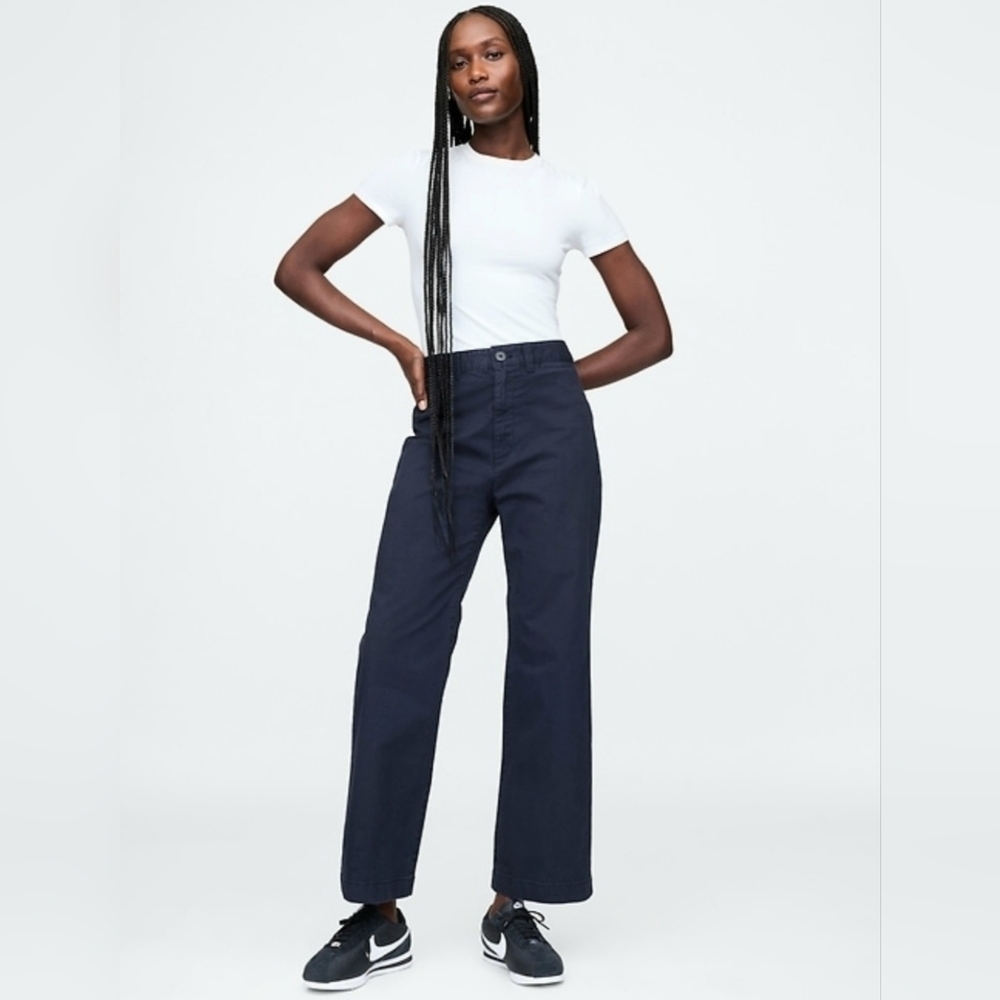 GAP High Rise Stride Wide Leg Khakis Ankle Pants Navy Blue Size 12 NWT RT$80